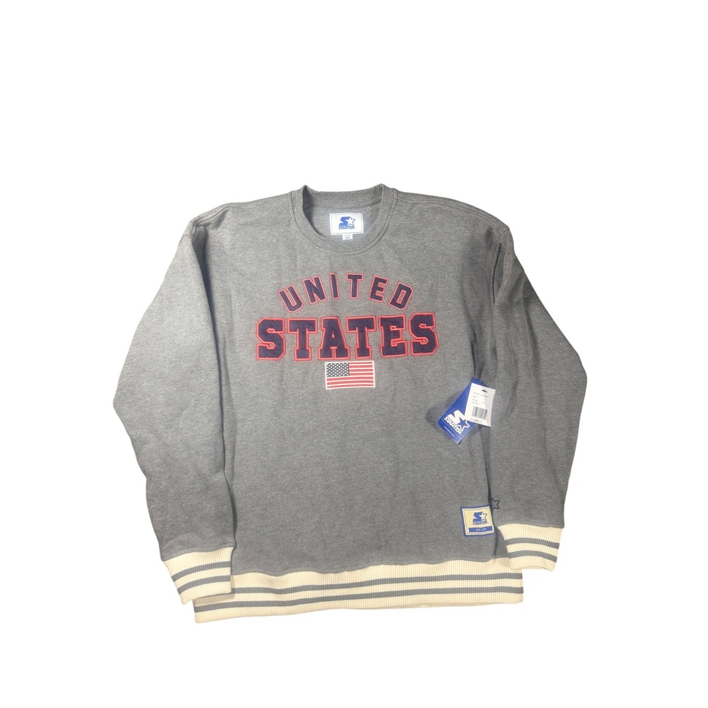 Starter United States USA Embroidered Crewneck Sweatshirt Gray NWT 6SJGND70 L